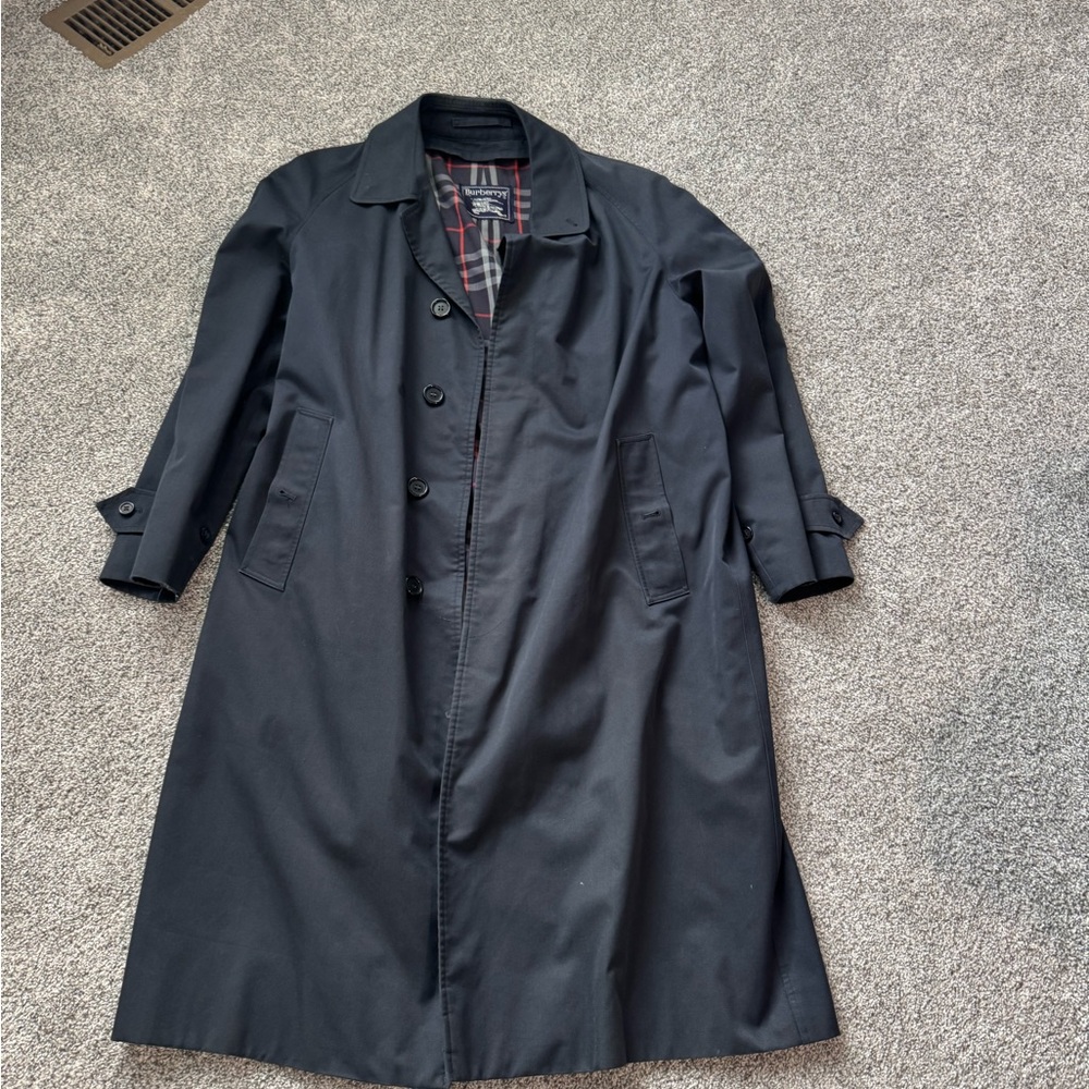 Burberry Navy Trench Coat with Plaid Lined 38 regular 38r
